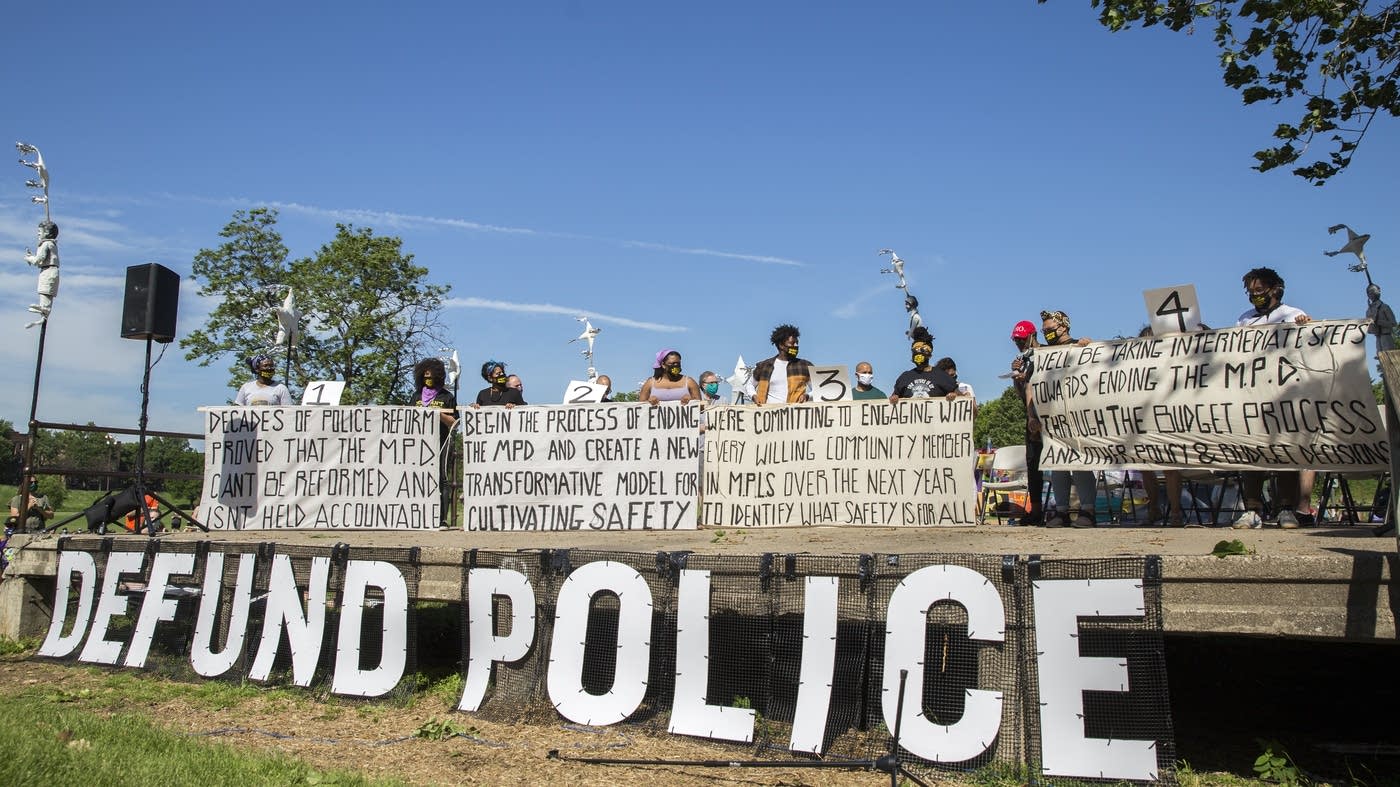 Nine Minneapolis City Council members declared their commitment to defunding and dismantling the Minneapolis Police Department in June 2020, along with the community groups Black Visions and Reclaim The Block.