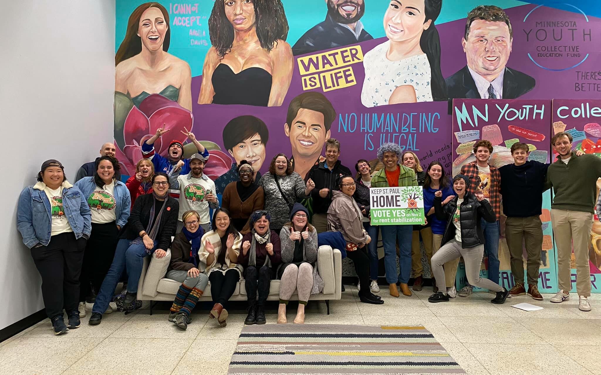 Members of Housing Equity Now Saint Paul celebrate winning rent stabilization