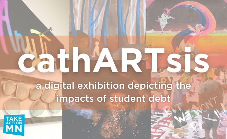 collage of artwork depicting impacts of student debt