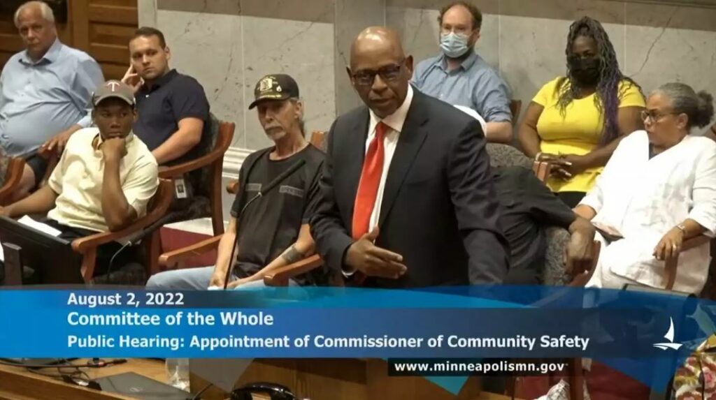 Cedric Alexander speaks during the Minneapolis City Council's Committee of the Whole on Aug. 2. Screenshot via video
